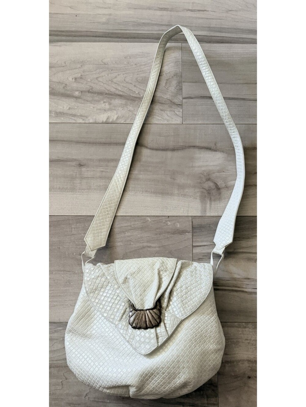 Vintage Sharif White Leather Shoulder Cross Body Bag Purse 1980s 1990s